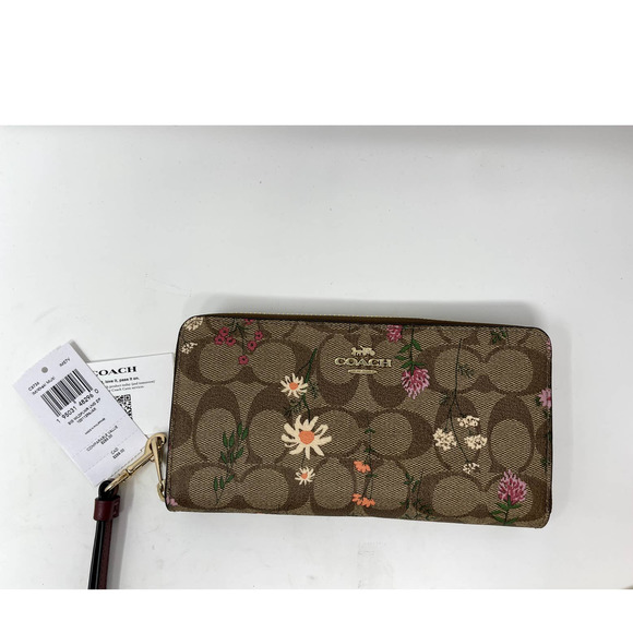 New Coach Leather Long Zip Around Wallet Signature Canvas In Wildflower Print - Picture 4 of 8